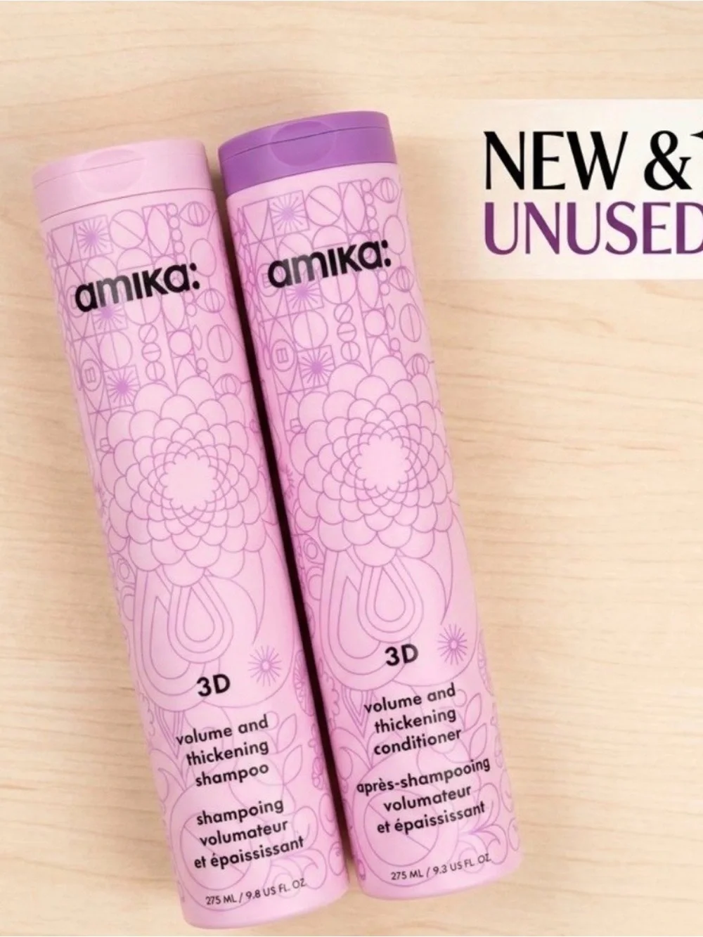 amika Pink 3D Volume & Thickening Shampoo and Conditioner Duo 275ml each